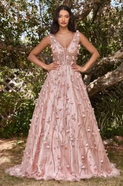 Cinderella Divine CB085 Rose Gold Floral Corset Ball Gown