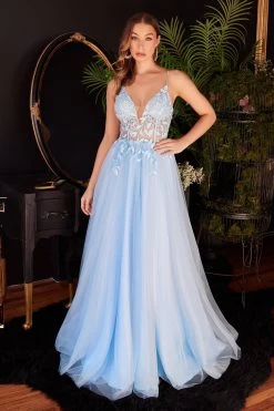 Cinderella Divine CD2214 Gorgeous Floral Tulle Corset Ball Gown -Norma Reed cd2214 blue