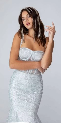 Eureka 9911 Showstopping Glittering Corset Mermaid Dress -Norma Reed silver